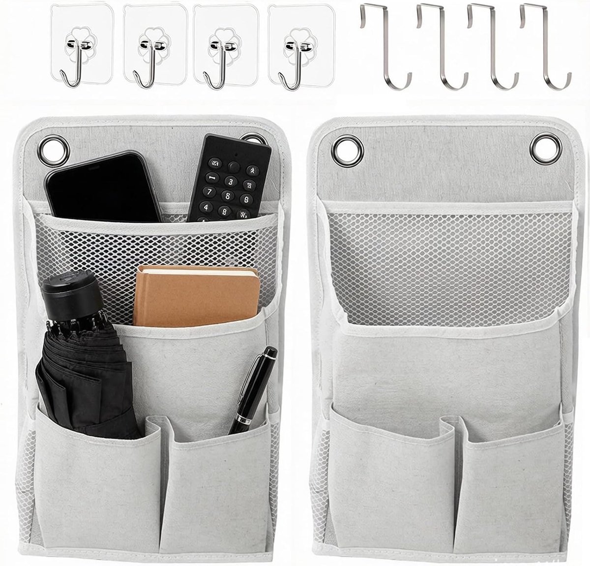 2 stuks hangorganizers, camper organizer met 4 zelfklevende haken en 4 deurhaken, opvouwbare hangende opbergtas, hoge capaciteit, linnen stof voor slaapkamer, kantoor, kast, camper