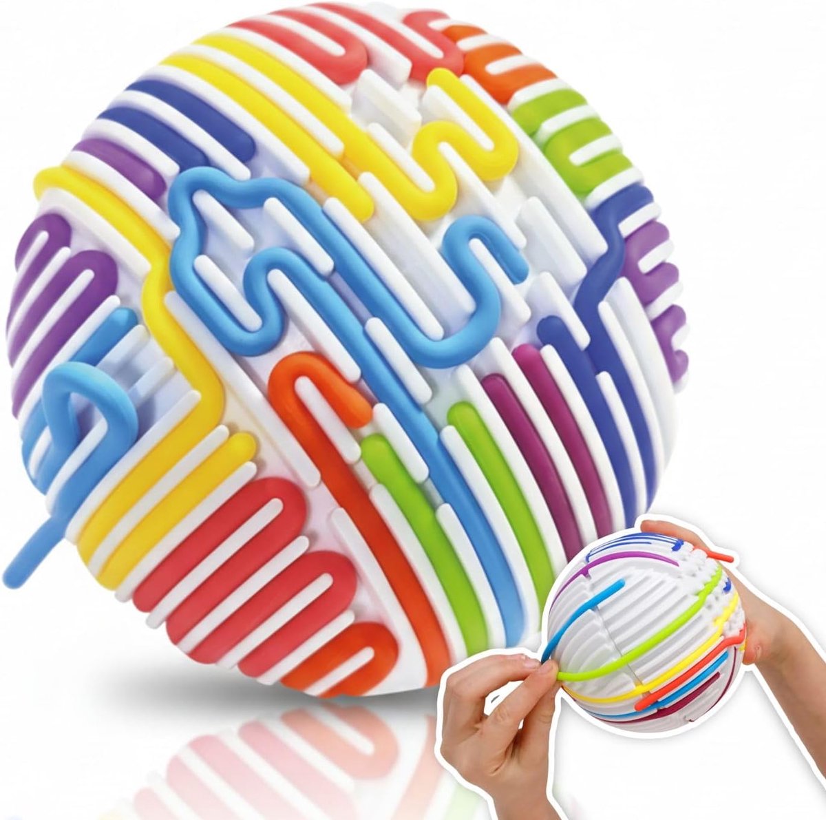 alldoro 60366 fidget sensorische bal - voor kinderen vanaf 3 jaar - incl. 16 kleurrijke siliconen banden, ø 11 cm, wit