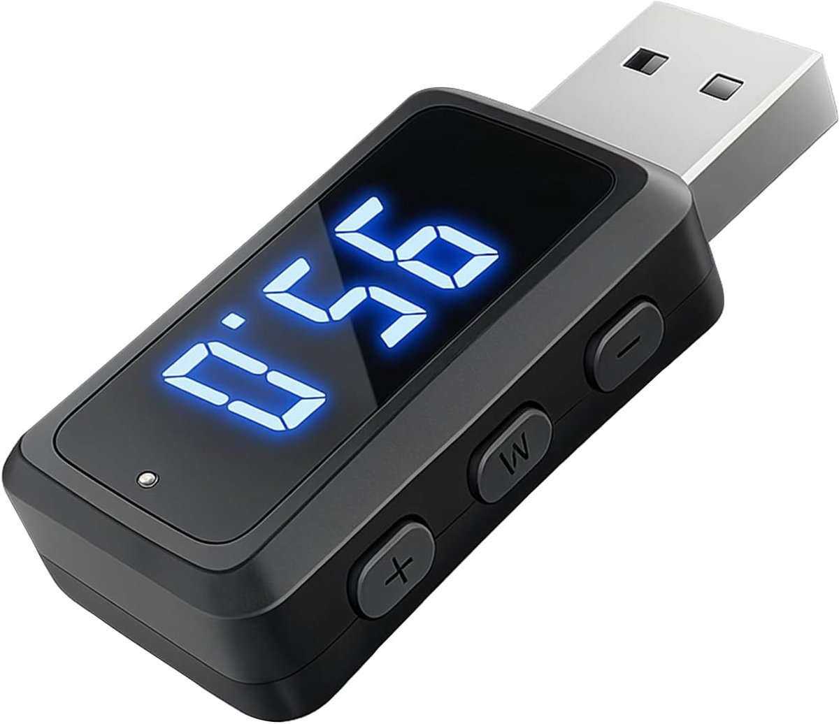 Bluetooth 5.3 autoadapter met FM-zender, USB-bluetooth-ontvanger, zender voor handsfree bellen en muziekstreaming, zwart