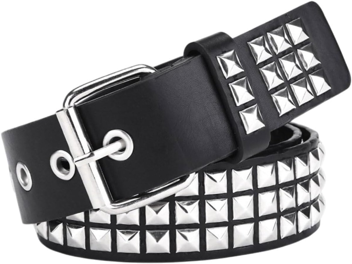 Leder Metaal Punk Rock, Nietengürtel, Nietengürtel für Damen/Herren Punk-Ledergürtel Gotischer Gürtel Zubehör für Jeansbroken, Nietengürtel Damen (Zwart)