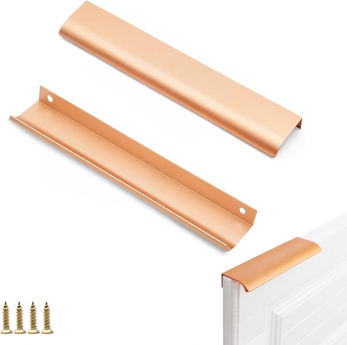 2 stuks 200 mm handgrepen voor keukenkasten, goudkleurige aluminiumlegering deurgrepen kast, gebogen meubelgreep, verborgen ladegrepen, voor kasten, laden en kaptafels