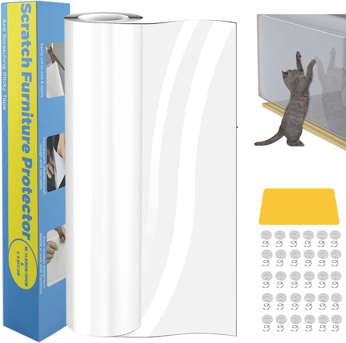 kattentape, 30 cm x 3 m, anti-krasfolie voor katten, krasbescherming bank, kat, krasbeschermingsfolie, krasbestendige beschermfolie voor bank, muur, deur en meubels, 20