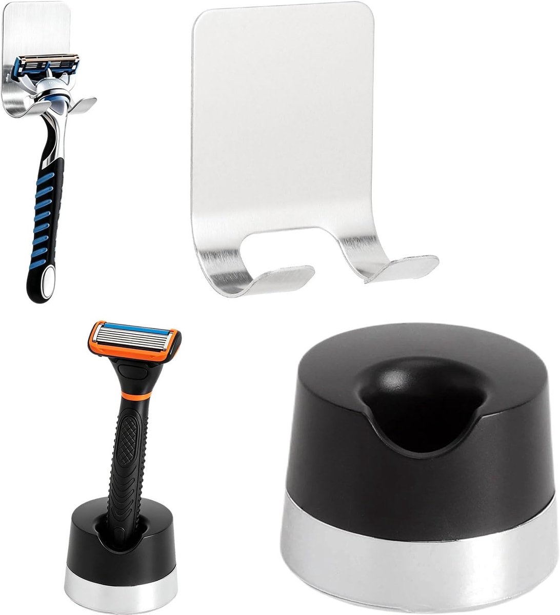 Scheerstandaard voor Gillette scheerapparaten, metaal, met afvoerholle, universeel voor dames en heren, badkamer