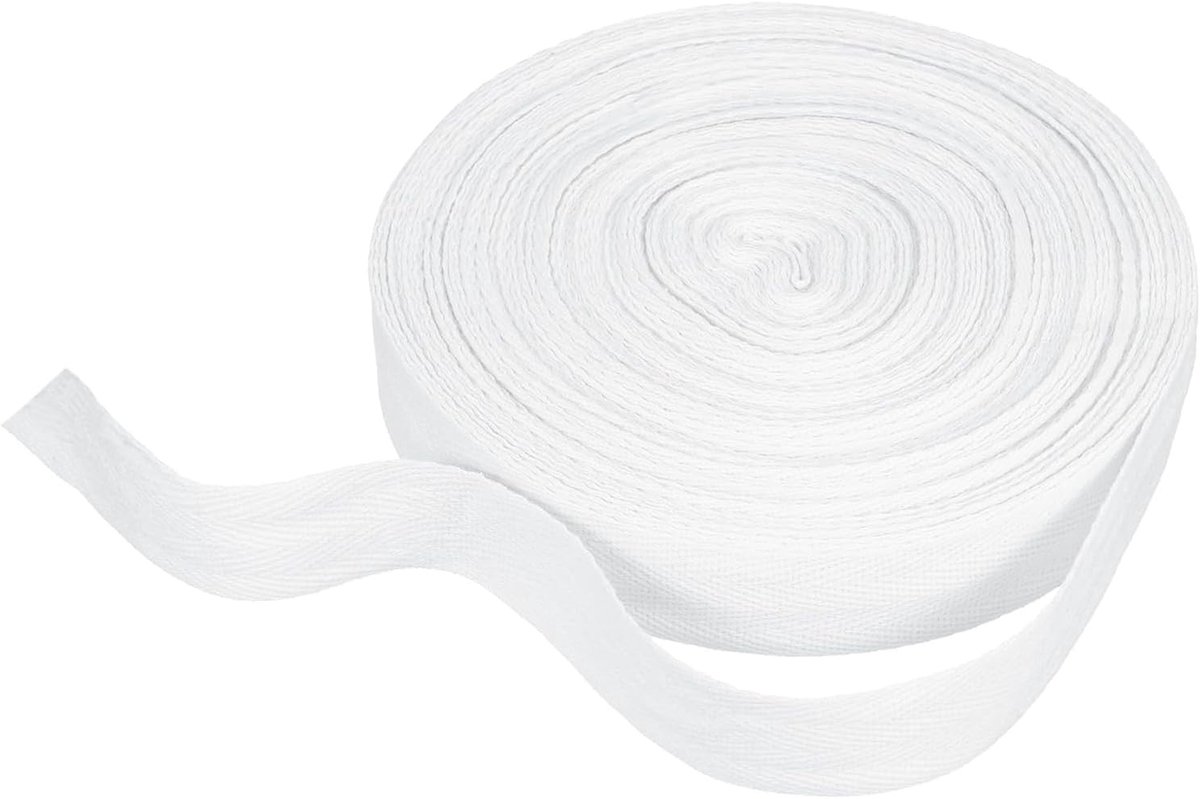 Katoenen visgraatlint 25 mm x 21 m keperbinding biasrol voor doe-het-zelf naaien geschenkverpakking, wit