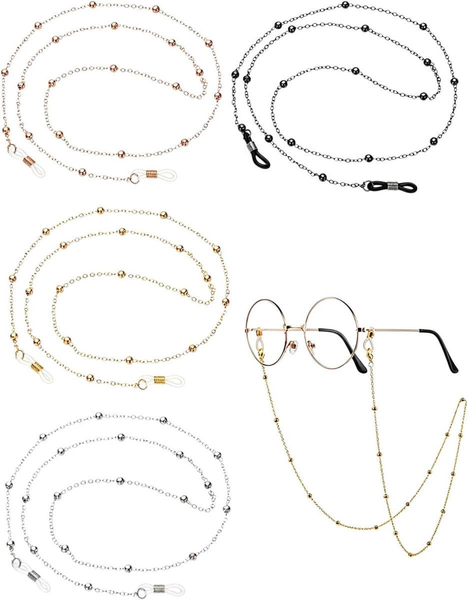 4 Stück Brillenkette Damen Perlen Bril Ketting Brillenband Brillenketten Brillenschnur für Brille Sonnenbrille Modisch Dünn Beaded Glas Holder Lanyard Geschenk