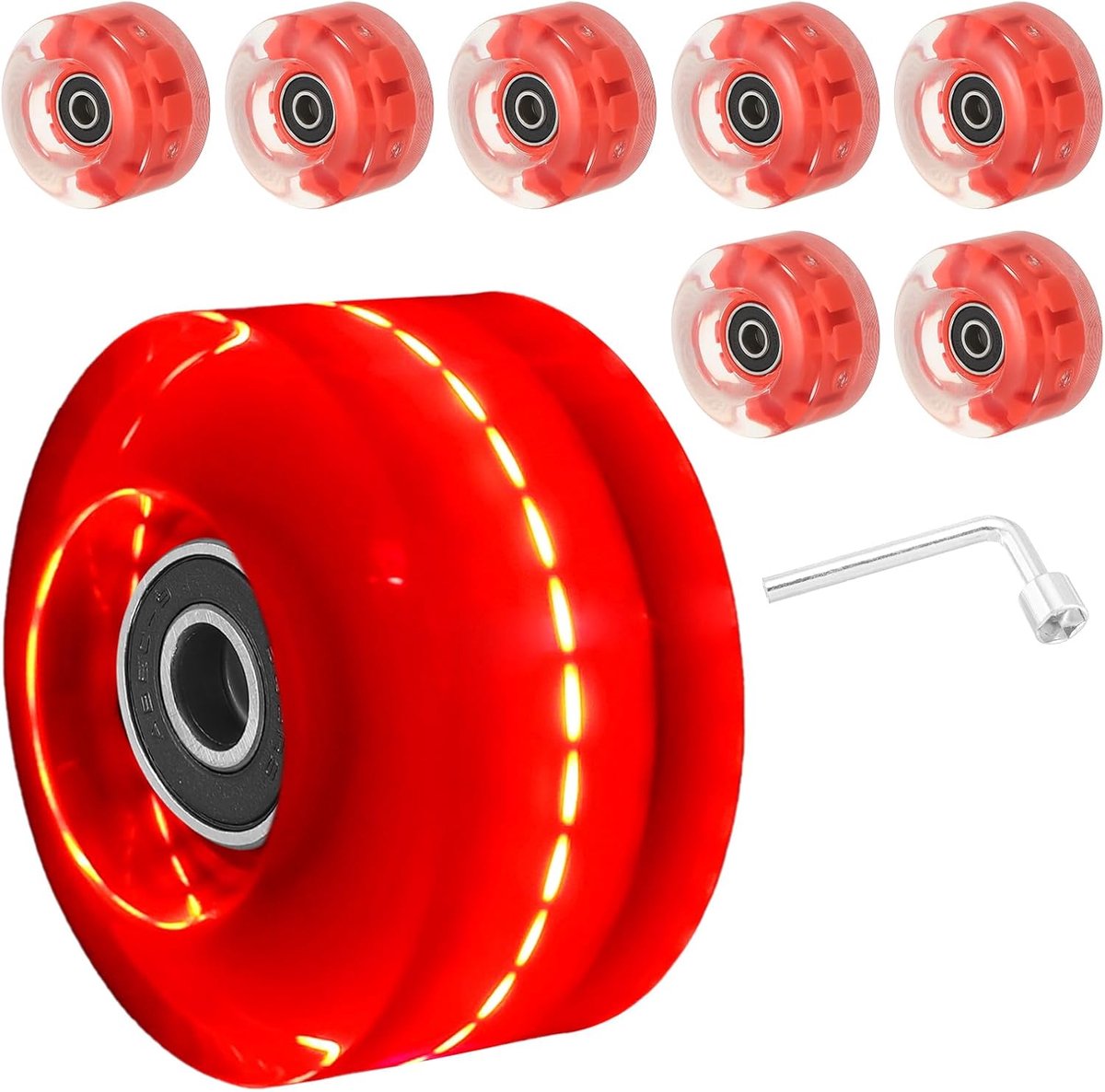 Wielenset, 8-pack 58mm 82A Light Up Skateboard Cruiser Wielen Set met Lagers Trucks Tool Kit voor Outdoor Dubbele Rijschaatsen, Rood
