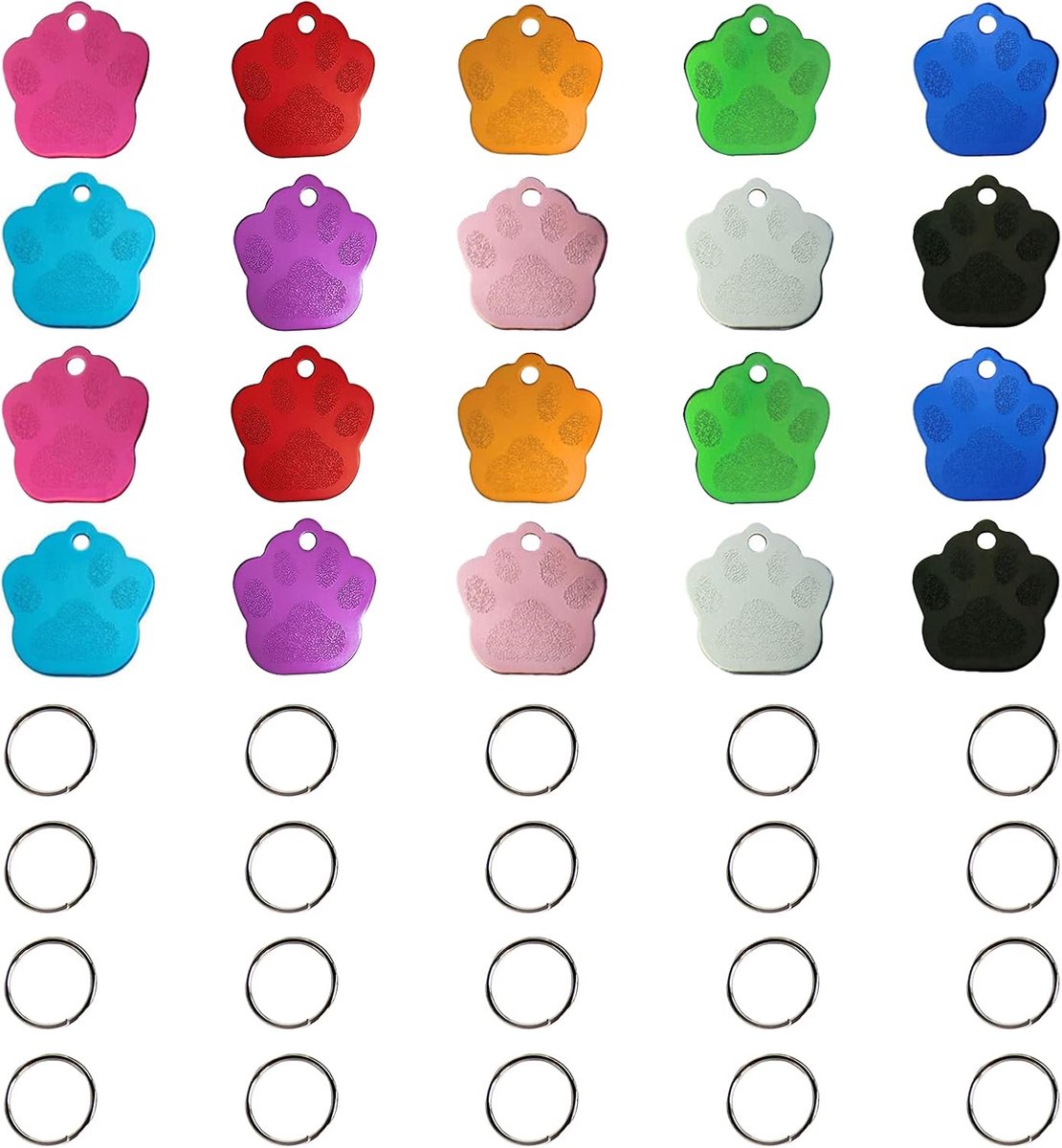 ID-Tags, 20 Stuks Blanco Gegraveerde Aluminium Huisdiernaam Telefoonnummer Tags Met Sleutelhangers, Pootvorm