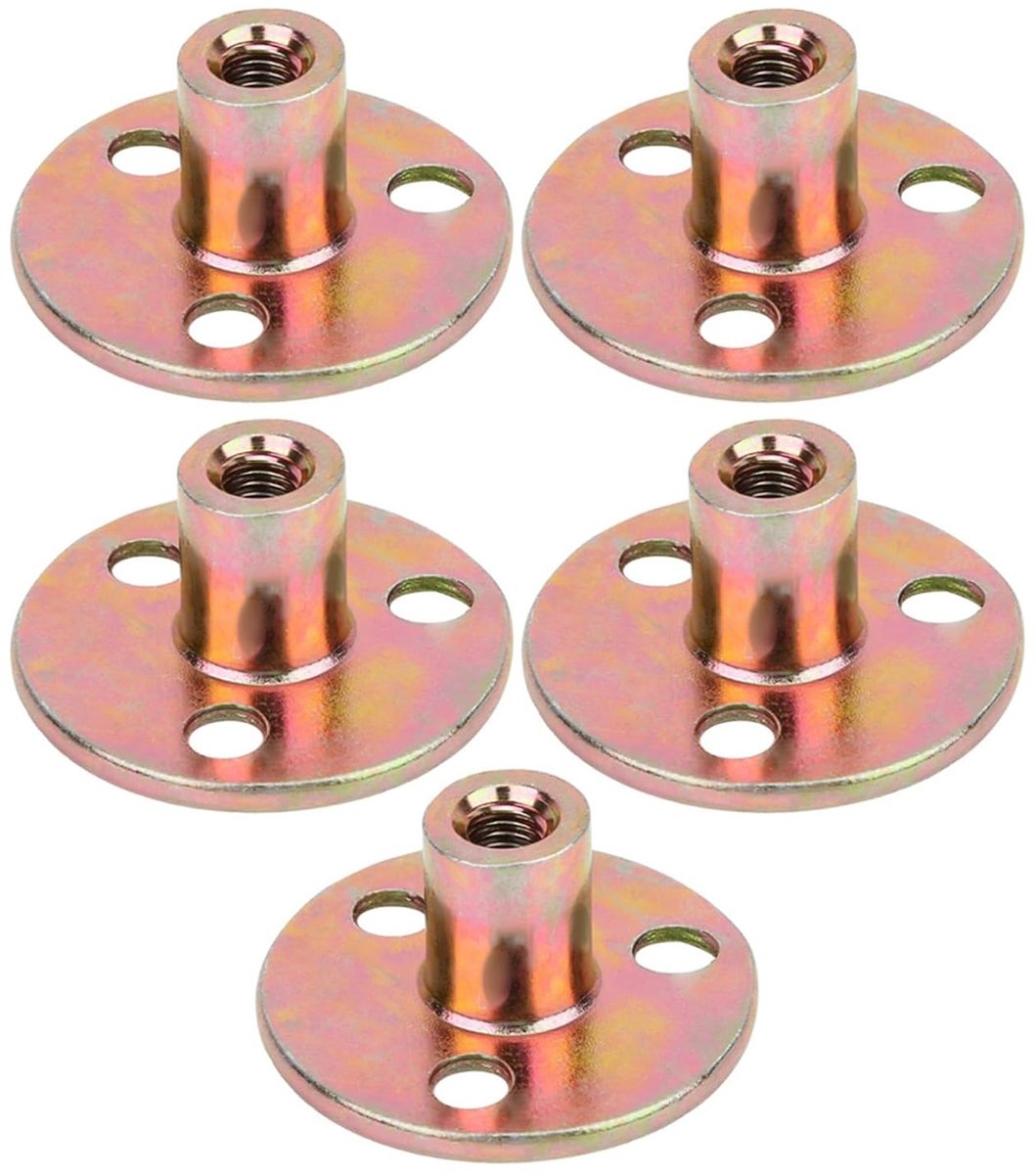 Basis T-Moer Set, 5 stuks Gegalvaniseerd IJzer Moeren voor Hout, Maten M6 M8 M10 - Hoogwaardige Ronde Basismoer met Sterke T-Noot voor Meubelconstructie en DIY Projecten