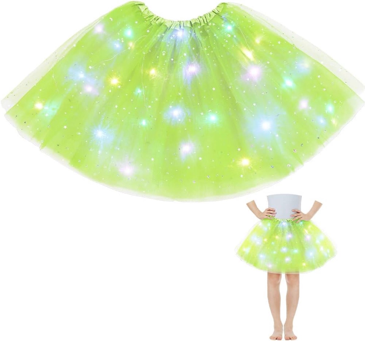 Tuturok voor meisjes, met ledlicht, tule tutu rok met voering, verdikte balletdansfeesten, mooie elastische festivaljurk voor Halloween, Kerstmis, carnaval, feestkostuum