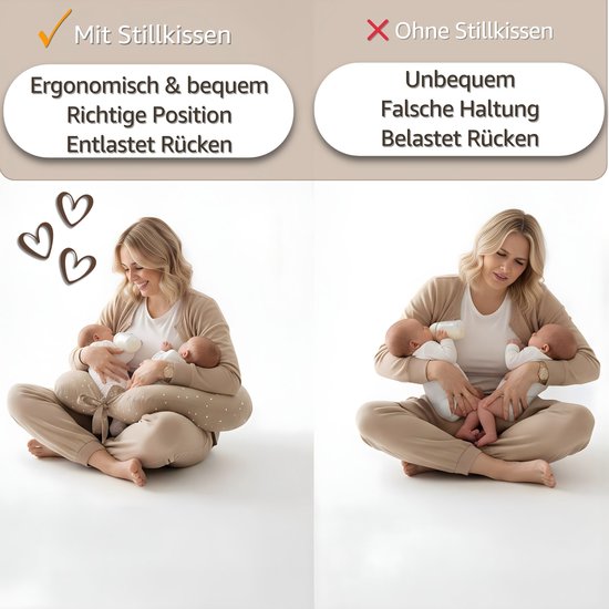 Borstvoedingskussen Tweeling Voedingskussen Baby - 90x50 cm - Ergonomisch Positioneringskussen Materniteit Multifunctioneel Ondersteuning Zacht Afneembare Hoes Oeko-Tex Beige met witte sterren — afbeelding 4