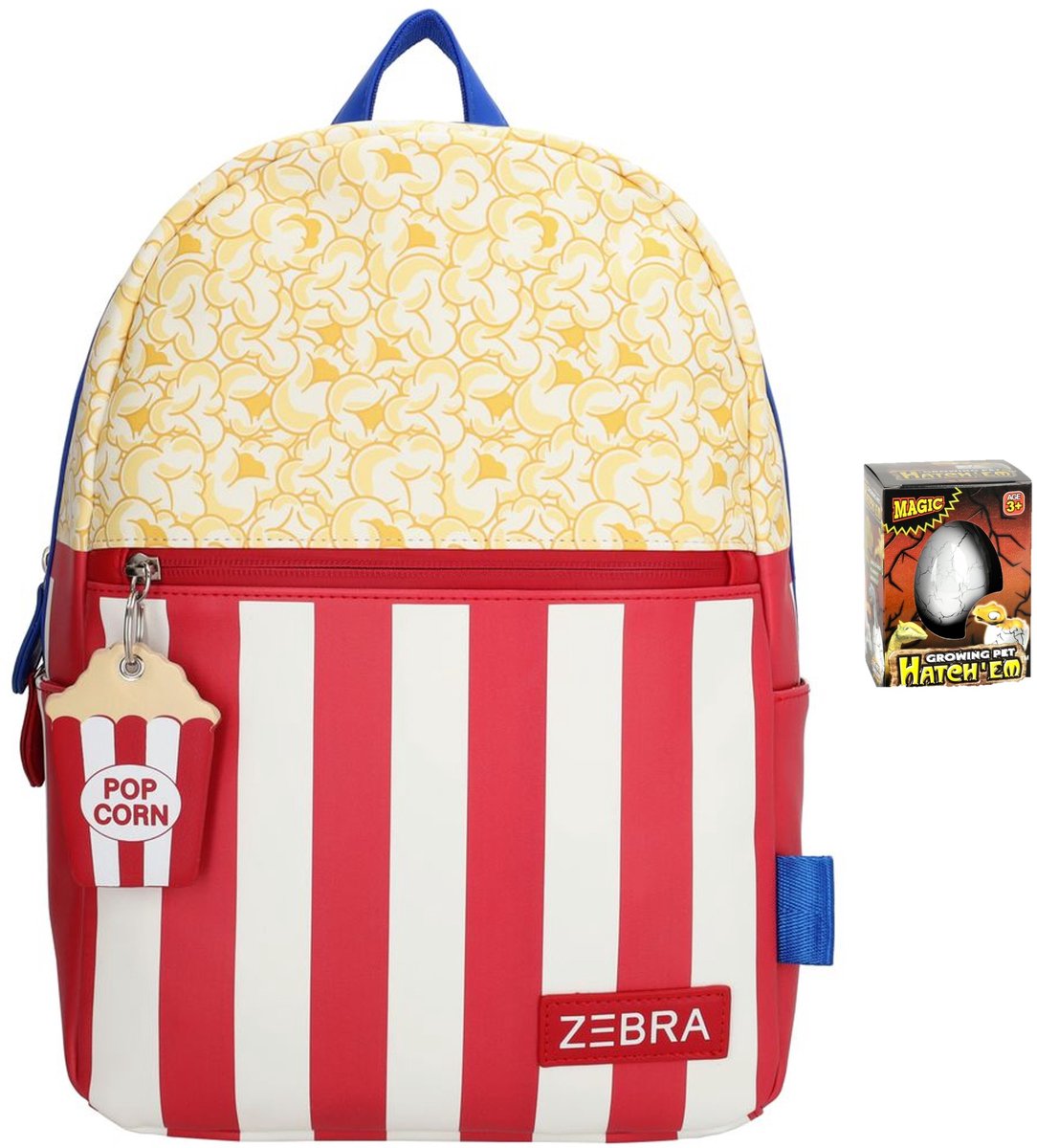 Zebra Rugzak Popcorn Sam - rugtas, schooltas, kinderrugzak + Dino Ei