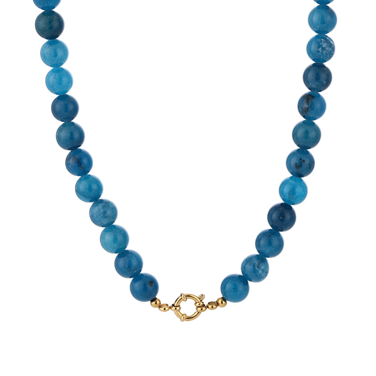 Round Gemstone Bead Necklace – Kralen Ketting – RVS - Cobalt Blauw