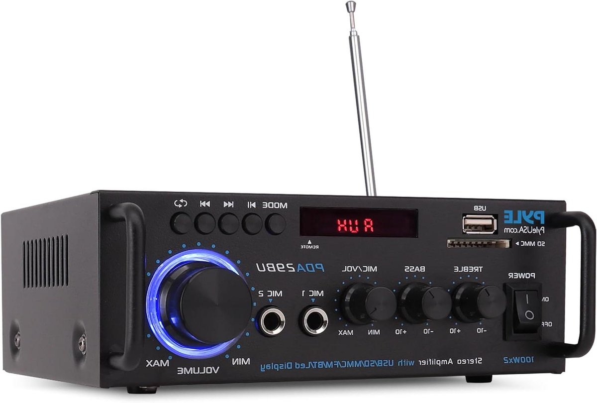 Audioversterker Systeem - Stereo Versterker - Muziek Streamen - 200 Watt Vermogen - 5 Ingangen - Zwart