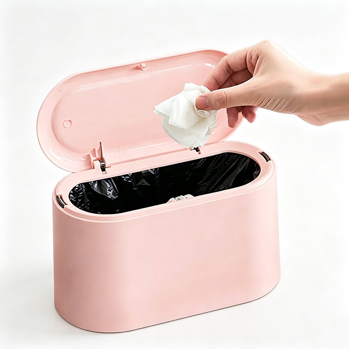 1 stuk - Mini vuilnisbak - afneembaar met deksel - kleine plastic vuilnisbak - pop-up desktop vuilnisbak - voor badkamer, kantoor, keuken, bureau desktop vuilnisbak / pluis verzamelbak - roze