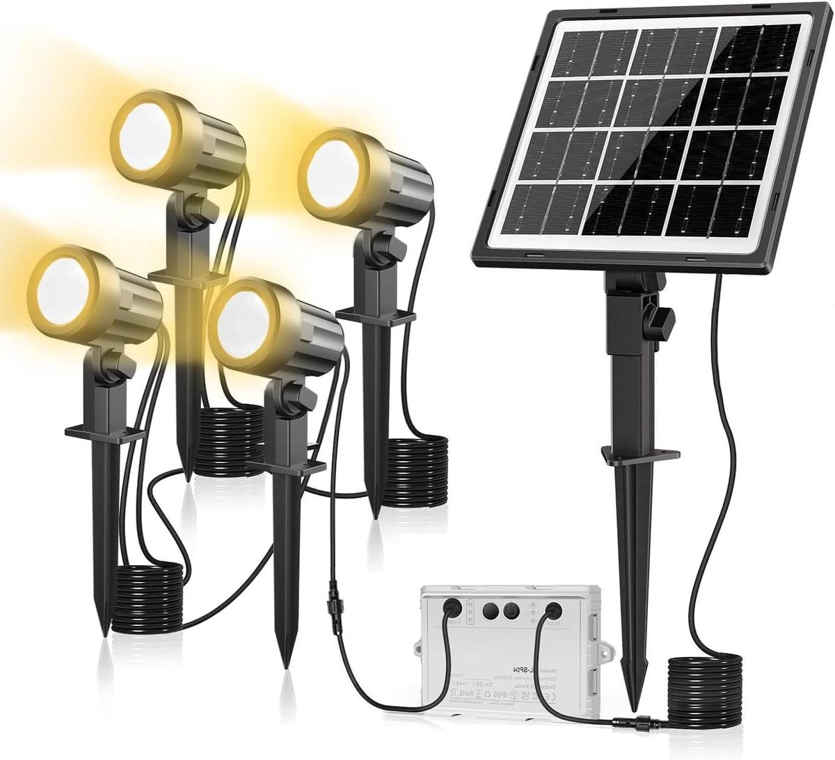 Tuinverlichting op Zonne-energie - Solar Spots - Buiten Verlichten - 3 Helderheidsniveaus - 4 Stuks - Warmwit