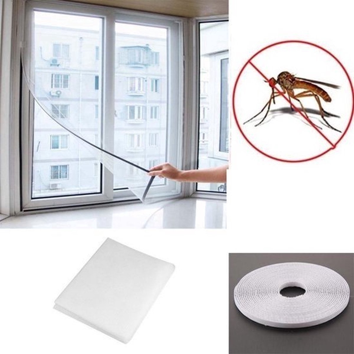 Insecten Hor - Raam Hor - Net tegen insecten - Horrengaas - Vliegenhor - Met Klittenband Plakstrip - 150 x 200 cm – Wit