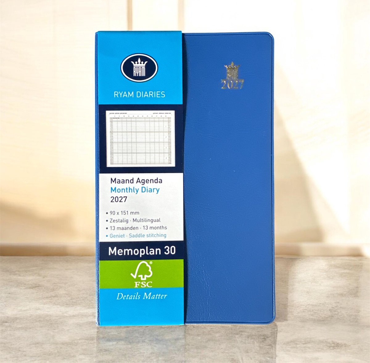 Ryam Zakagenda 2027 - Memoplan 30 BLAUW (9cm x 15.1cm)