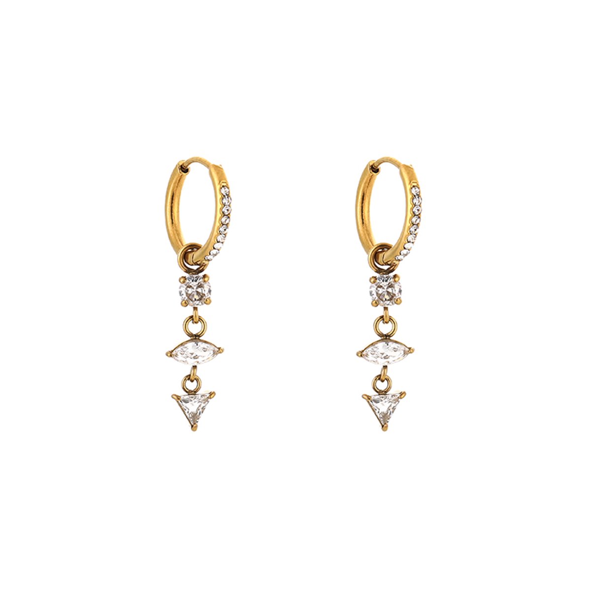 Stainless Steel Geometrische Zirkonia Mix Bedel Oorringen – Luxe Gelaagde Hoops – RVS - Goud