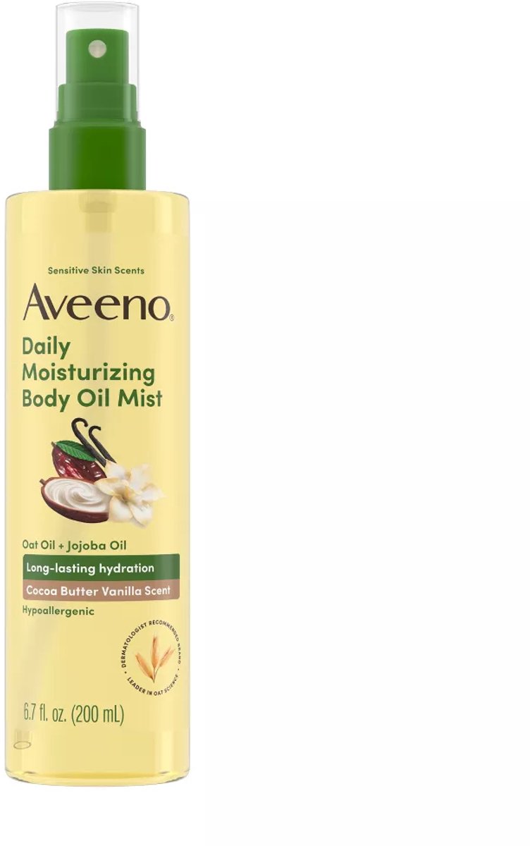 Aveeno Daily Moisturizing Body Oil Mist met haver- en jojoba-olie - Hypoallergeen - Geur van cacaoboter en vanille - 200ml