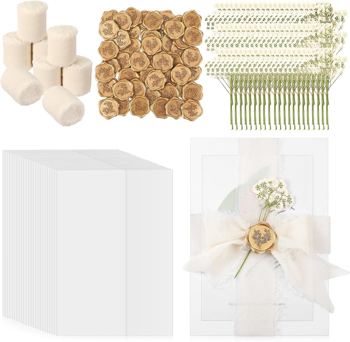 50 Sets Bruiloft Uitnodiging Covers met Vooraf Geknipte Bladen en Zelfklevende Gouden Stickers voor 13 x 18 cm Tickets