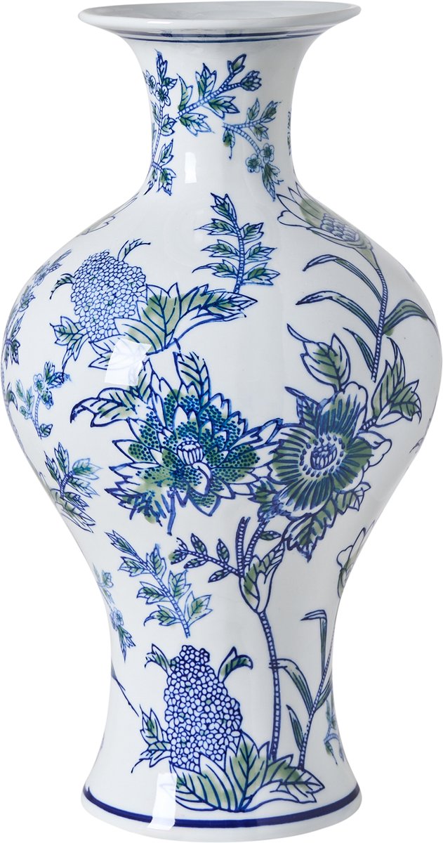 BERGA - Bloemenvaas - Wit/Blauw - Porselein
