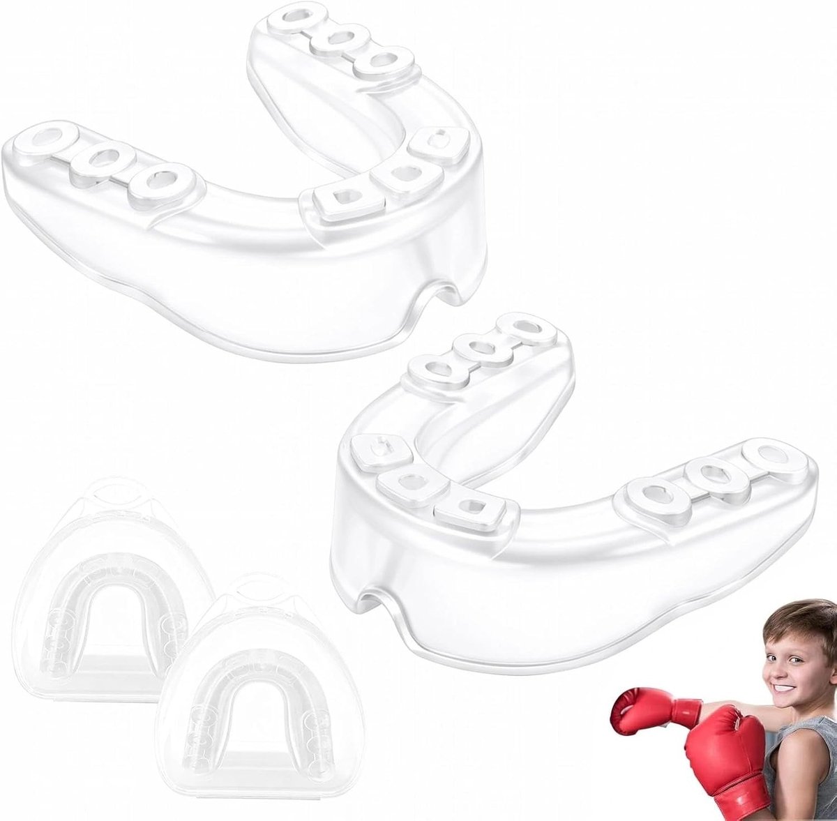 Mondbescherming voor sporters, 2 stuks transparante mondbeschermers met opbergdoos, ideaal voor kickboksen, rugby en voetbal