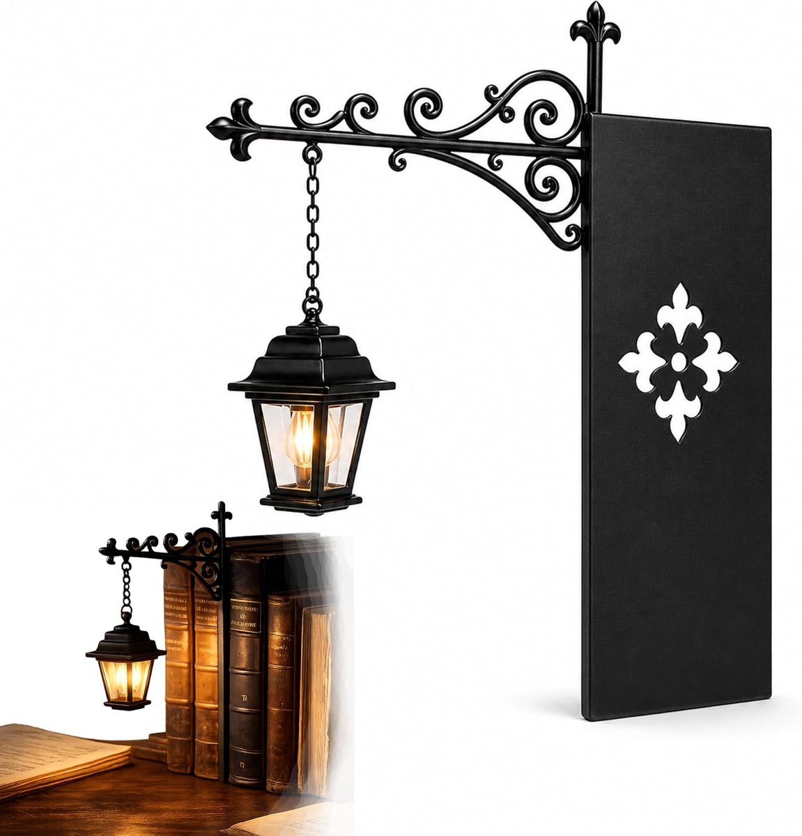 Bibliotheeklantaarn - Retro Leesnachtlampje - Boekensteun metaal - Decoratieve Boekenplankverlichting - Antieke LED-boekenhoeklamp - Warme Tint - Uniek cadeau voor boekenliefhebbers - voor Halloweenversieringen - 1 stuk lantaarnvorm