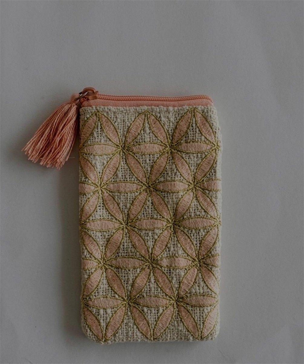 Etui katoen Bloemen roze/goudkleur 10,5x18cm