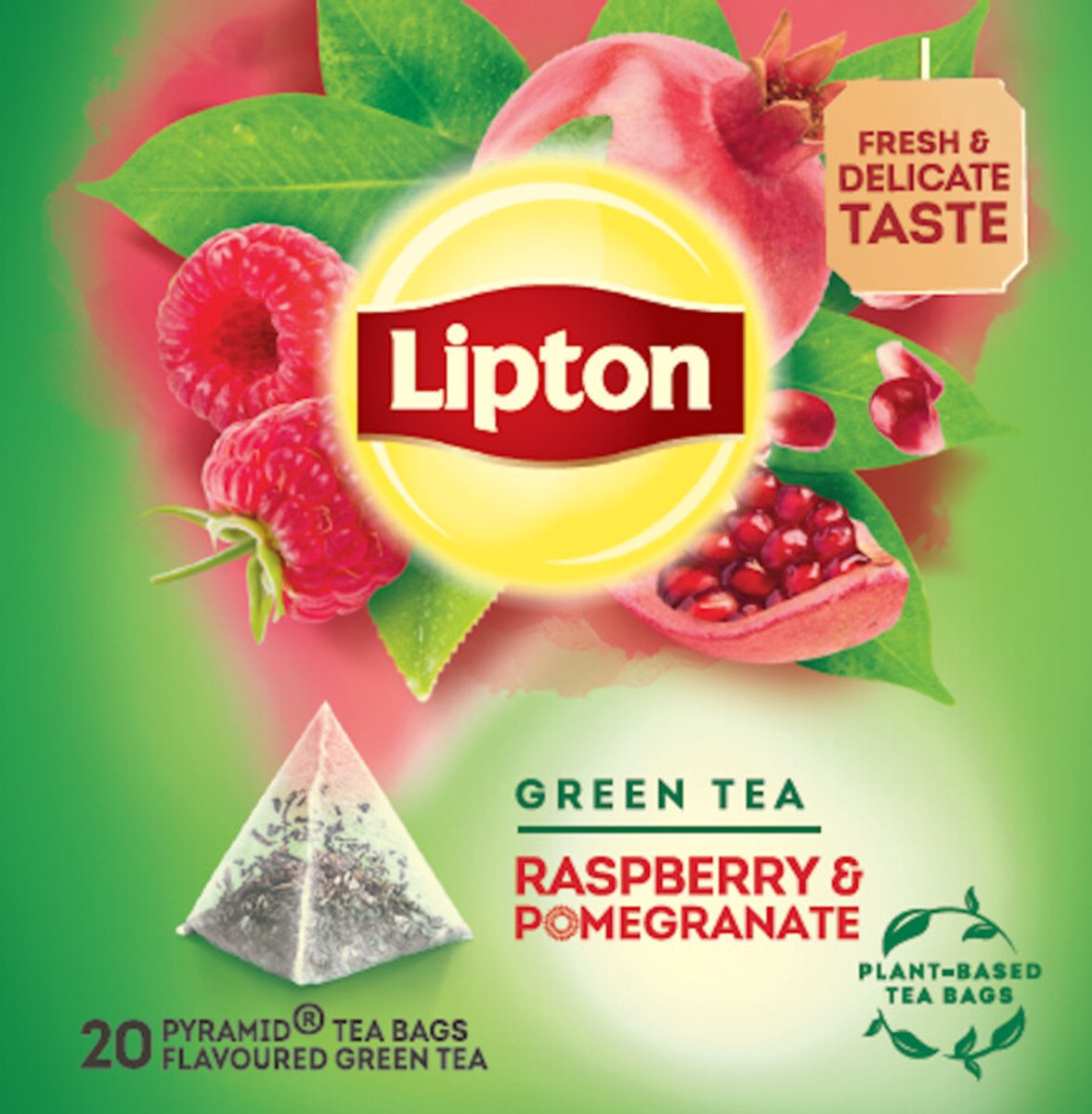 Lipton Green Tea Raspberry & Pomegranate - 80 Piramide Theezakjes - Groene Thee Framboos & Granaatappel - 4 x 20 Zakjes - Voordeelverpakking