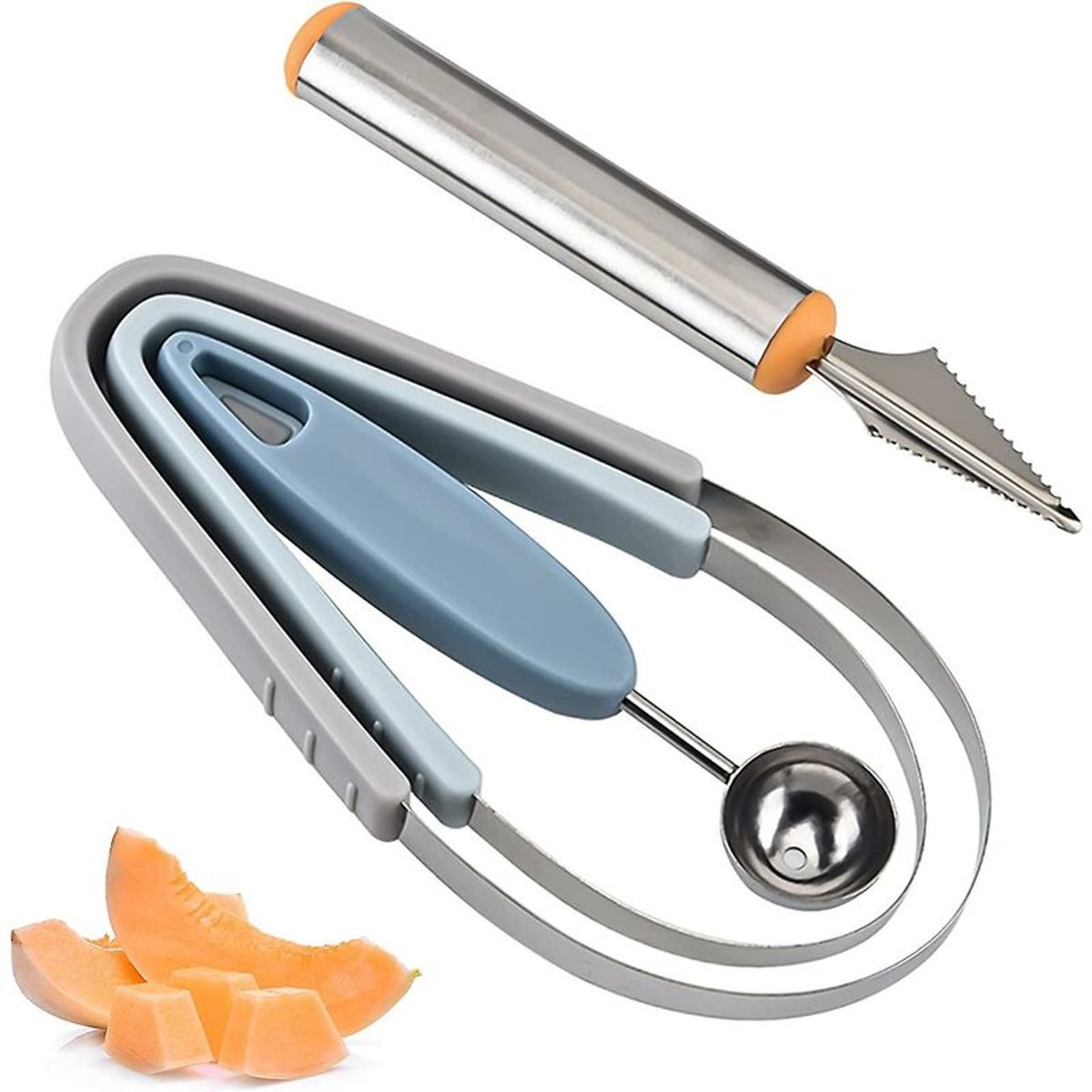 4-delige set voor het uitscheppen van watermeloen (inclusief roestvrijstalen fruitbolletjesmaker en snijmes); gereedschap voor zelfgemaakte fruitschalen en salades