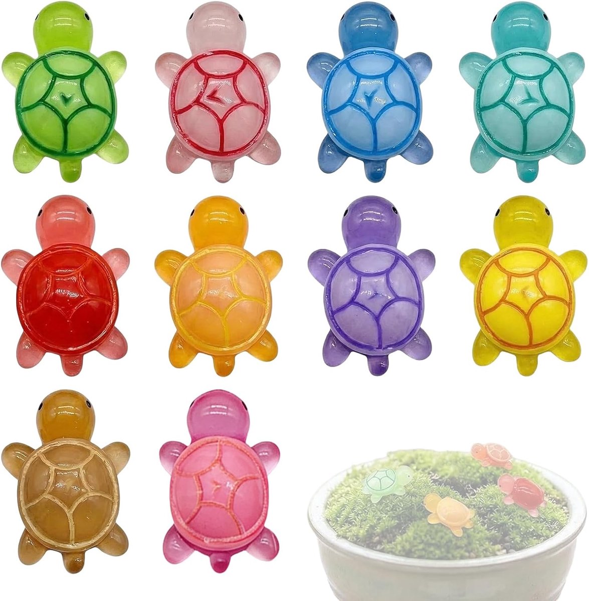 SnelShoppen - Mini Decoratieve Figuren Schildpadden van Resin, Kleurvolle Aquarium & Tuin Ornamenten, Luminous Resin Turtles, 4 Stuks, Kindvriendelijk