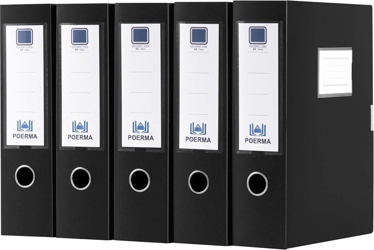 SnelShoppen - Archivbox A4 Bestandenbox met Deksel, 75 mm Rugbreedte, Kunststof Documentenopbergdoos voor Kantoor en School (Zwart)