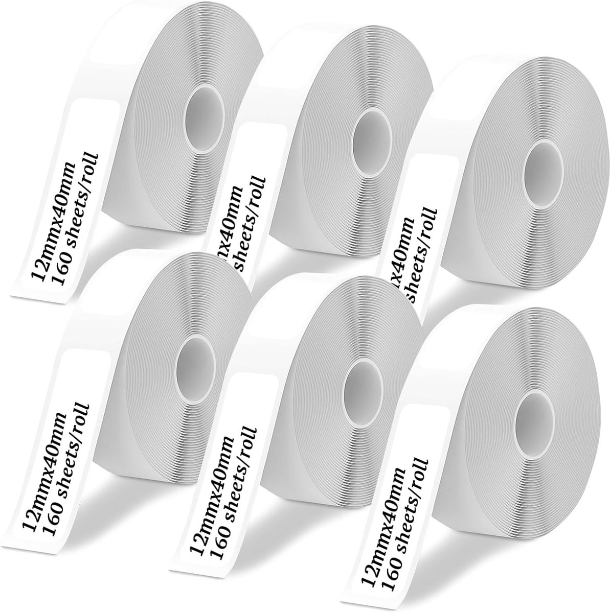 SnelShoppen - Thermal Label Paper 6 Rollen, 12x40mm Waterdichte Etiketten voor Label Printers, BPA-vrij, Perfect voor Kantoor, Thuis en School