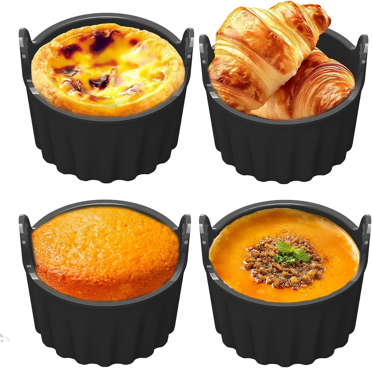 SnelShoppen - Air Fryer Siliconen Cakevorm Set van 4, Non-stick Muffin Bakvormen, Perfect voor Taarten, Desserts, Cupcakes, Keuken Accessoires