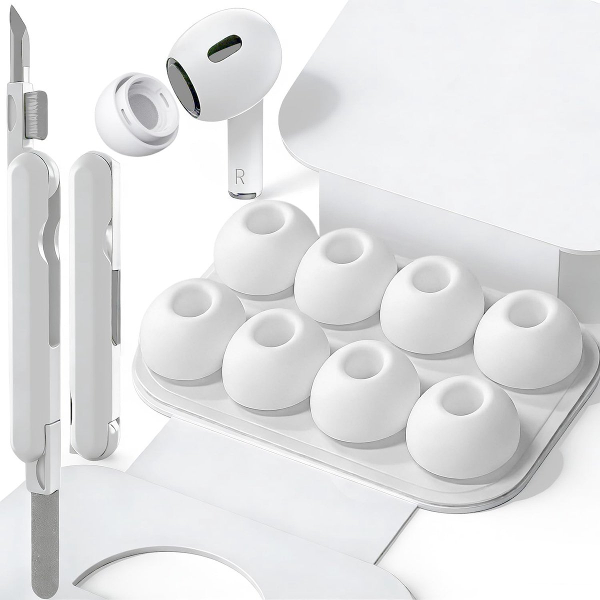 SnelShoppen - Oordopjes Vervangingen voor AirPods Pro 1 & 2 - Soft Silicone - Inclusief Opbergetui & Reinigingskit - Geluidsisolatie & Stofbescherming