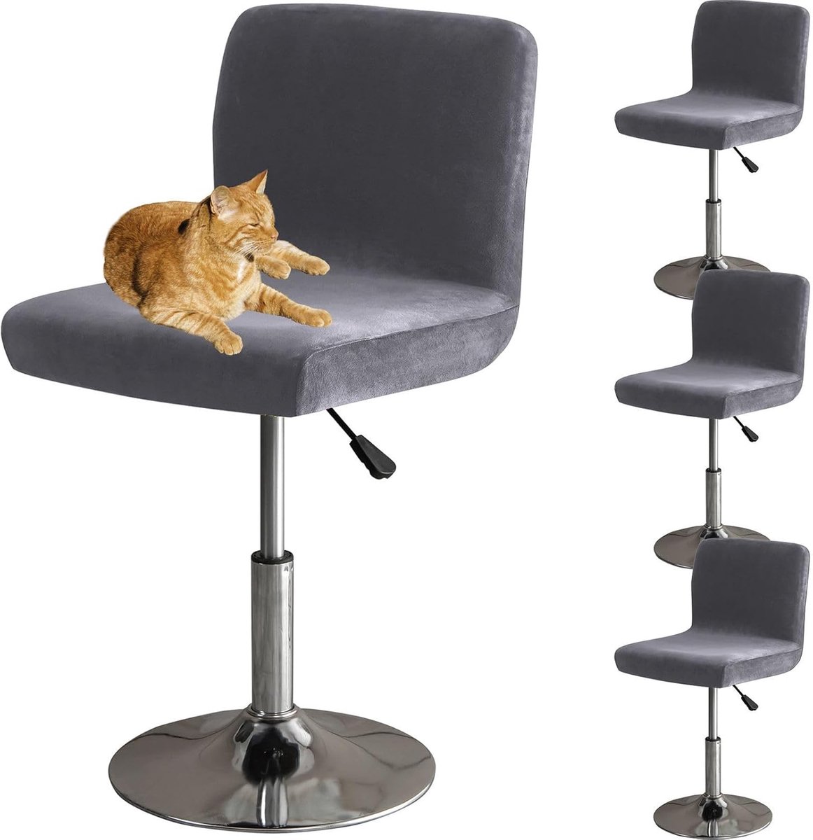 SnelShoppen - Bar Stool Chair Cover met Rugleuning - Elastisch Velvet Stof - 4 Stuks - Gri