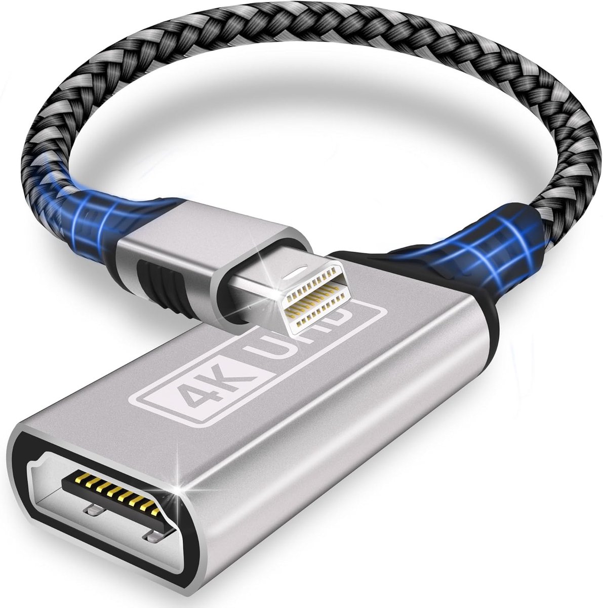 SnelShoppen - Mini DisplayPort naar HDMI Adapter 4K - Nylon Gevlochten Aluminium - Thunderbolt 1/2 Compatibel - Voor MacBook Pro, Air, iMac, Surface P