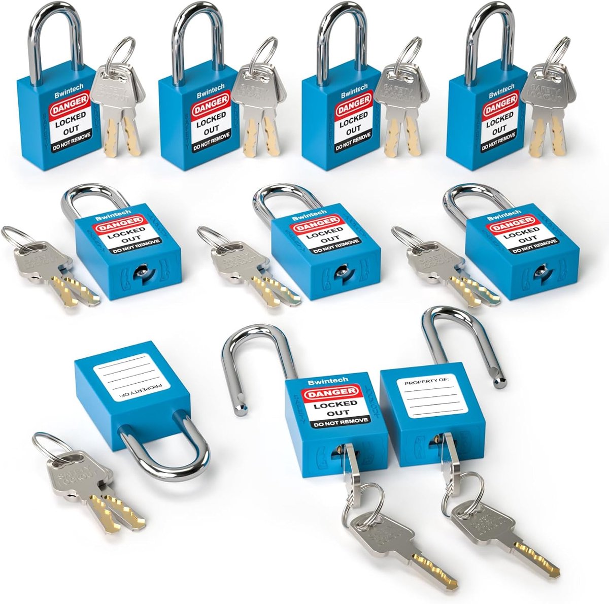 SnelShoppen - 10 Stuks 38MM Blauwe Veiligheids Hangsloten met Sleutel - Corrosiebestendig, Ideaal voor Lockout Tagout Stations en Apparaten