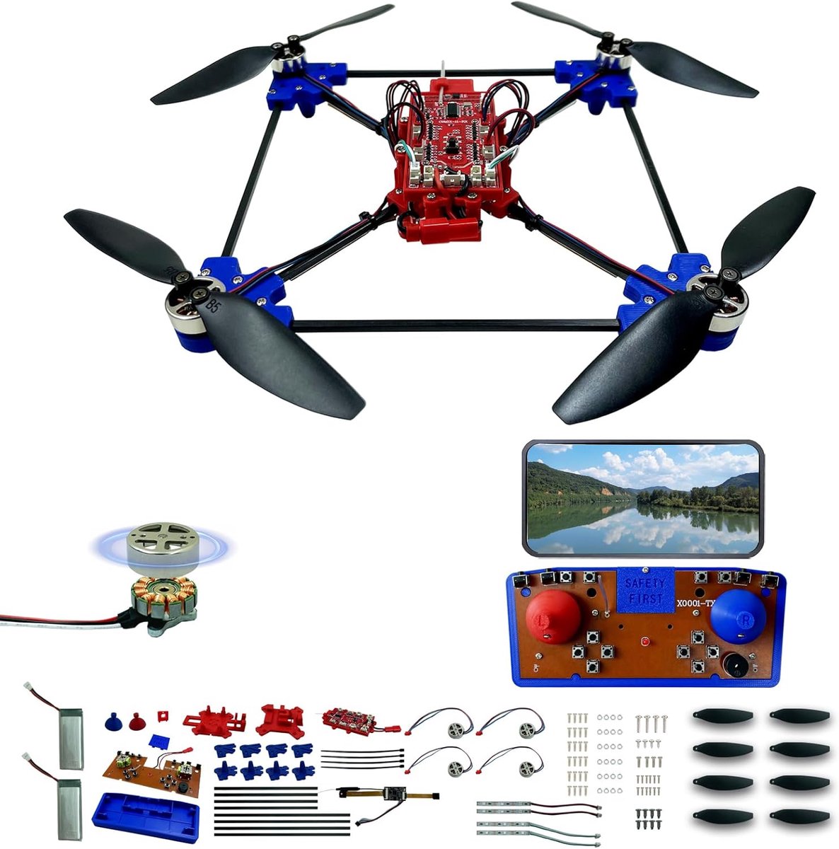 SnelShoppen - Quadrotor Drone DIY Kit - Uniek STEM Project met Brushless Motor, Optische Stroommodule, 360° Rotatie, Voor Jongeren en Volwassenen
