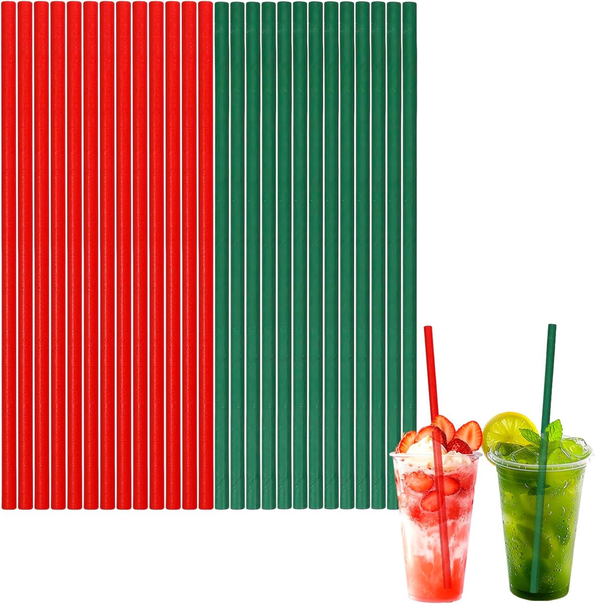 SnelShoppen - 100 Biologisch Afbreekbare Papieren Rietjes - 8 inch, 6mm Diameter - Rode & Groene Drinkaccessoires voor Feestjes, Kerst, Verjaardagen,