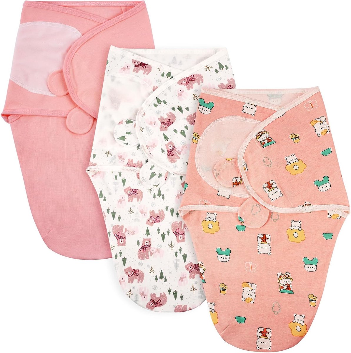 SnelShoppen - Baby Dekentje voor Pasgeborenen, 3 Stuks Swaddle Baby 0-3 Maanden, Verstelbare Slaapzak, Ademend en Vochtabsorberend, Roze Beer, Ideaal