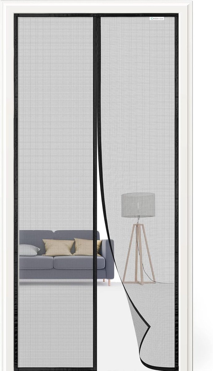 SnelShoppen - Magnetisch Vliegenraam Deur 90 x 235 cm - UV-bestendige Polyester, Geen Boren, Geschikt voor Balkon, Patio, en Raamdeuren - Zwart