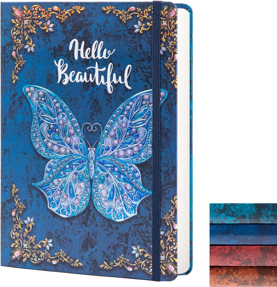 SnelShoppen - Ruled Journal Notebook B5 3D Vlinder Embossed Hardcover Dagboek met Elastische Sluiting, 192 Pagina's Gelinieerd Papier, 23 x 17.5 cm, B