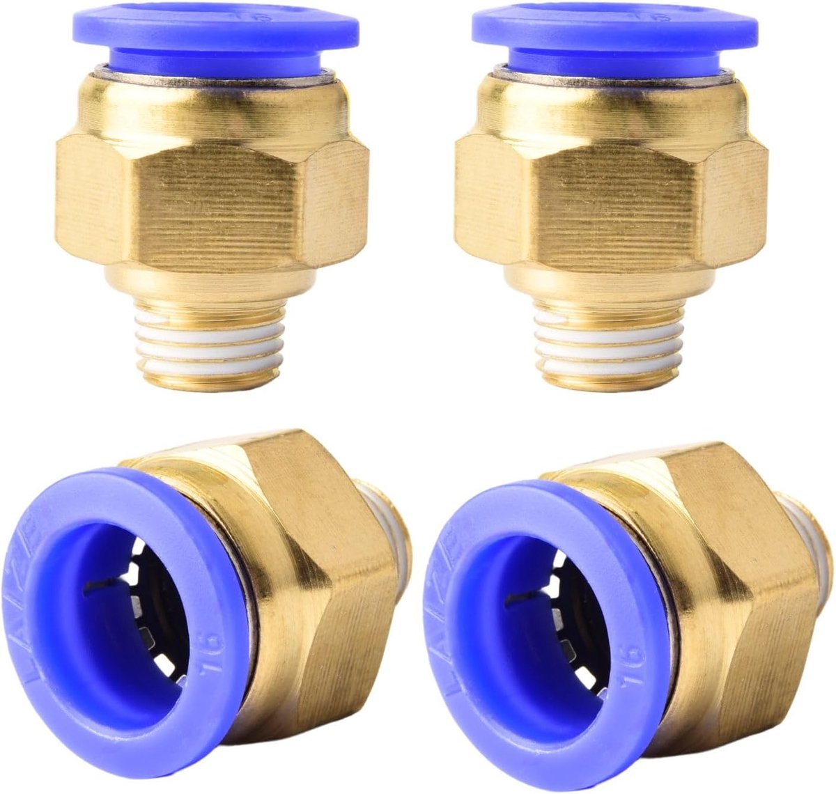 SnelShoppen - 4 Stuks 16mm 1/4" PT Manuele Draad Rechte Push-in Fittingen, Pneumatische Snelsluiting, Koppelingen, Hoogdruk, Voor PU/PA/PE/PVC, Geen L