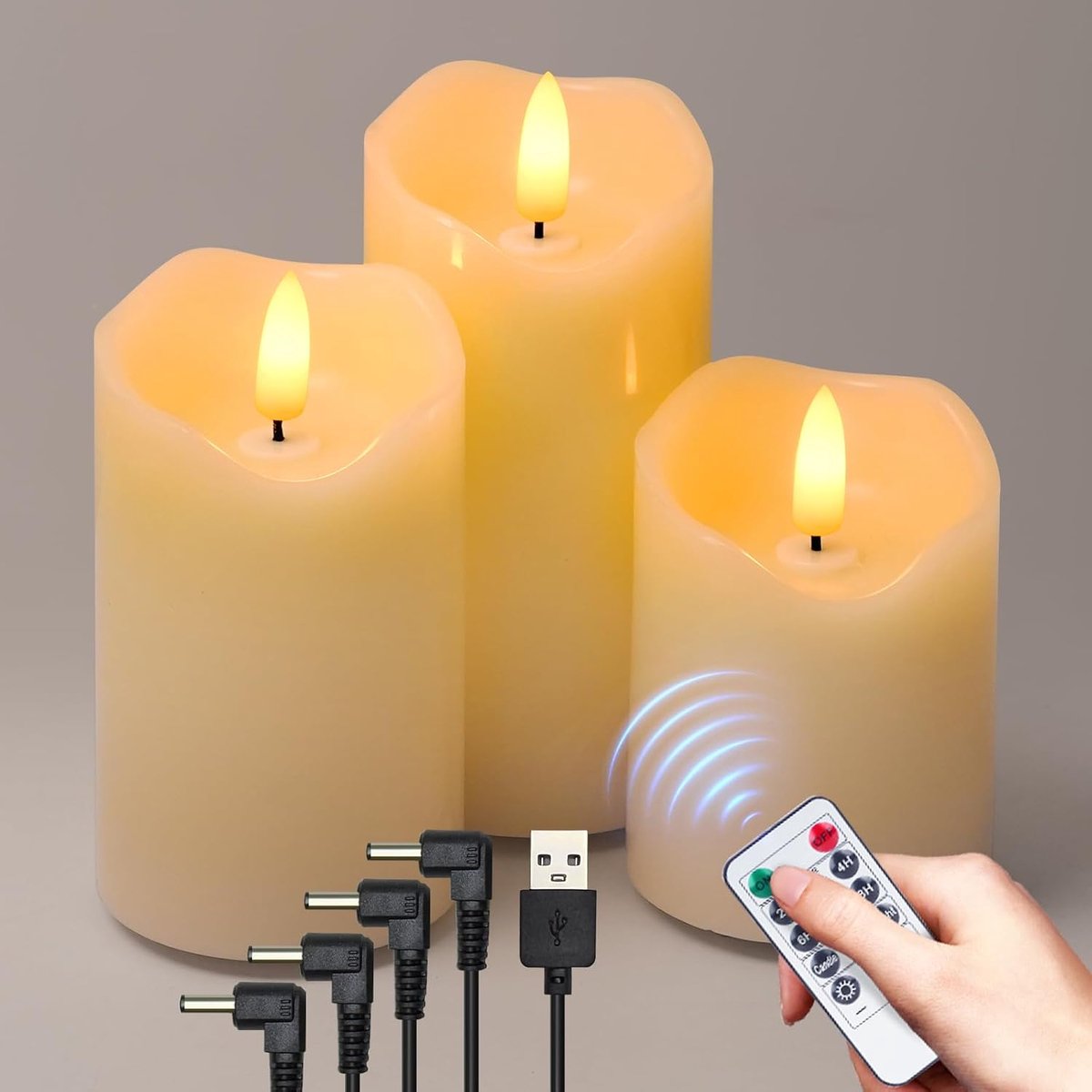 SnelShoppen - Set van 3 Oplaadbare LED Kaarsen met Timerfunctie, Waterproof en Flickering Flame, Echt Was Effect voor Buiten, Tuin, Feest en Camping