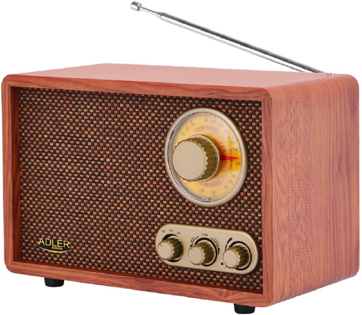 SnelShoppen - Retro Radio Adler AD 1171 (Marron) - Vintage DAB+ Radio met Bluetooth, Compact en Lichtgewicht voor Feest, Camping, Keuken en Tuin