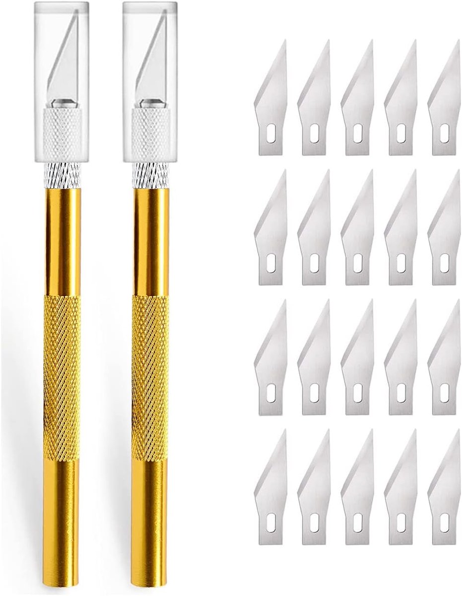 SnelShoppen - 2pcs Precision Craft Knives Set met 20 Vervangende Scheermessen, Lichtgewicht Aluminium Handvat, Ideaal voor DIY Kunst, Beeldhouwen, Sch