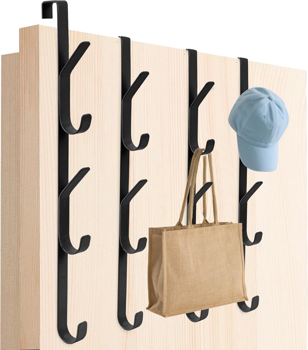 SnelShoppen - 4 Stuks Deurhaken Set - RVS Deurhaken voor Jassen, Tassen, Hoeden - Ruimtebesparende Haken voor Binnen - Flexibele Kledinghangers in Zwa