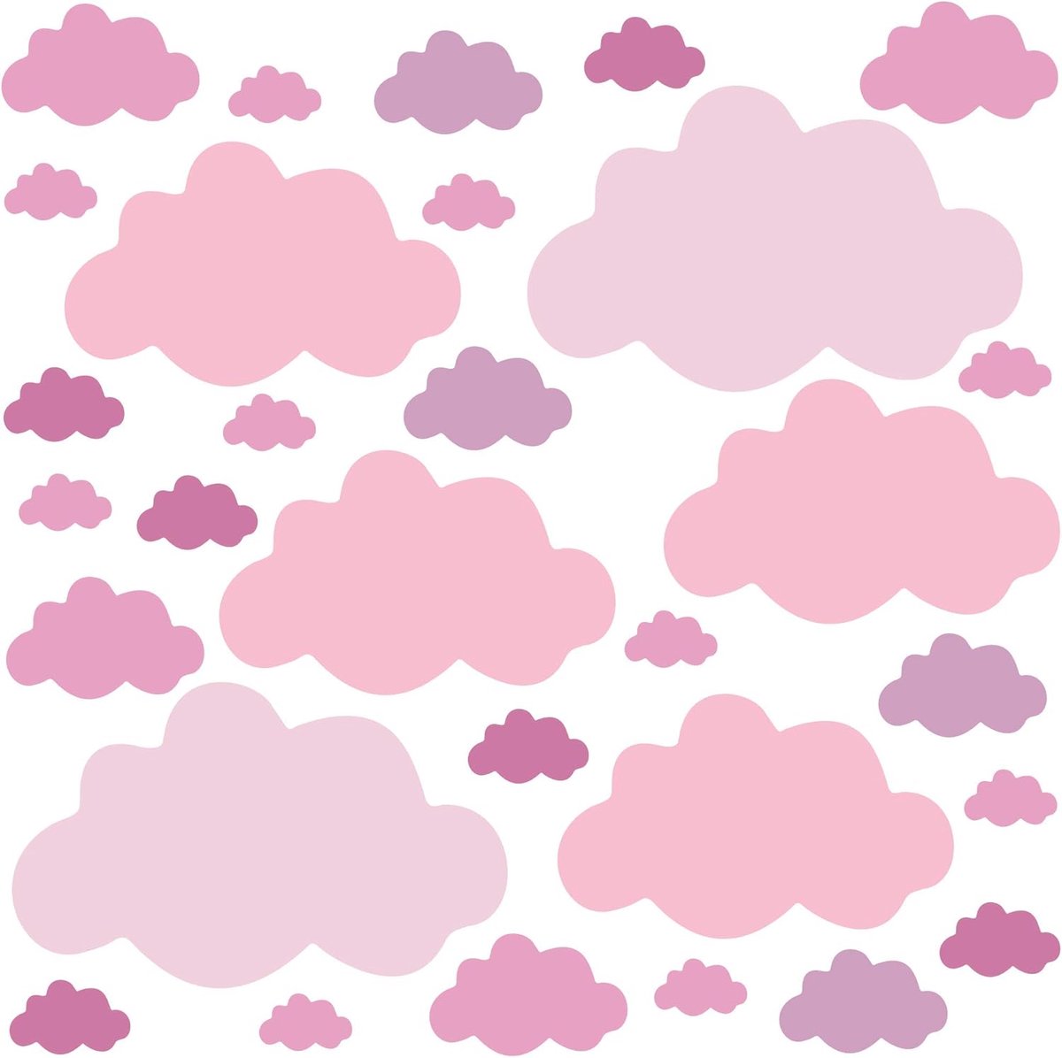 SnelShoppen - 30 Stuks Wolken Muurstickers voor Kinderkamer Jongens - Zelfklevende Wanddecoratie Babykamer Pastel Roze - Hoogwaardige Vinyl Stickers