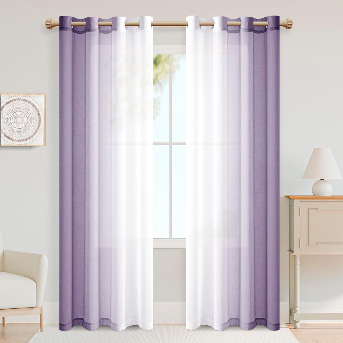 SnelShoppen - Transparante Opaalkleurige Gelaagde Gordijnen met Oogjes, 225 cm x 140 cm, 2 Stuks, Lilac, Ideaal voor Woonkamer en Slaapkamer